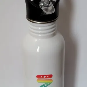 600ml Stainless Steel Water Bottle, White, Straw Top