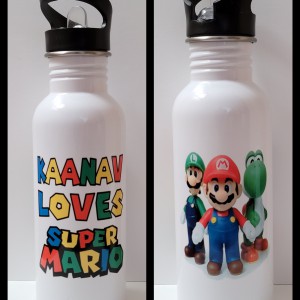 600ml Stainless Steel Water Bottle, White, Straw Top