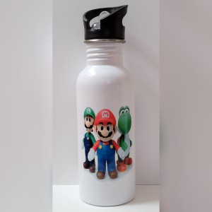 600ml Stainless Steel Water Bottle, White, Straw Top