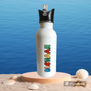 600ml Stainless Steel Water Bottle, White, Straw Top