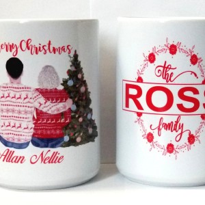 Happy Christmas mug family mug with Christmas tree