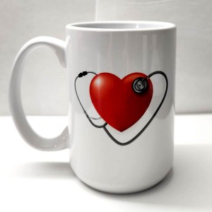 Heart with stethoscope and name of the doctor