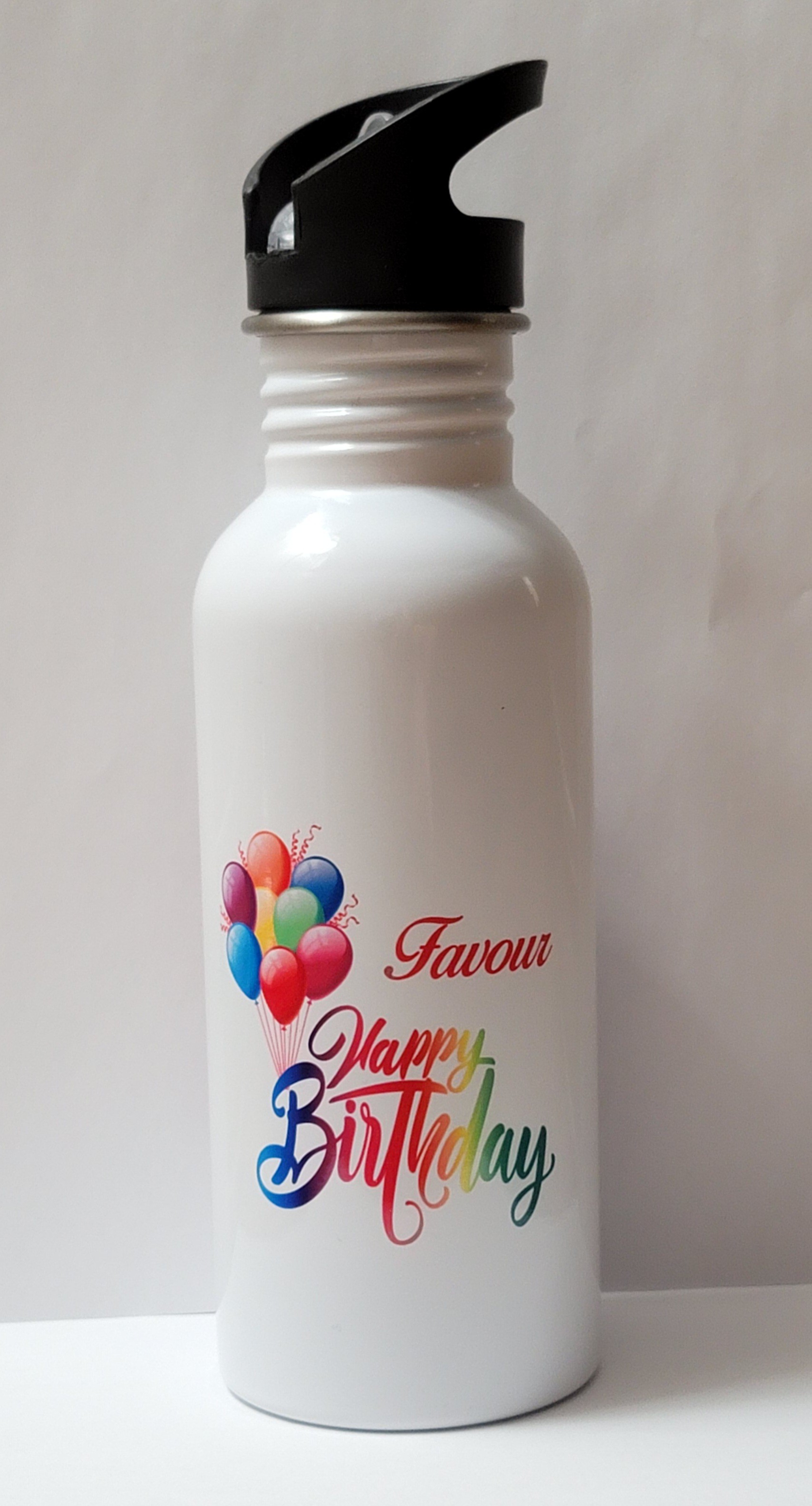 600ml Stainless Steel Water Bottle, White, Straw Top