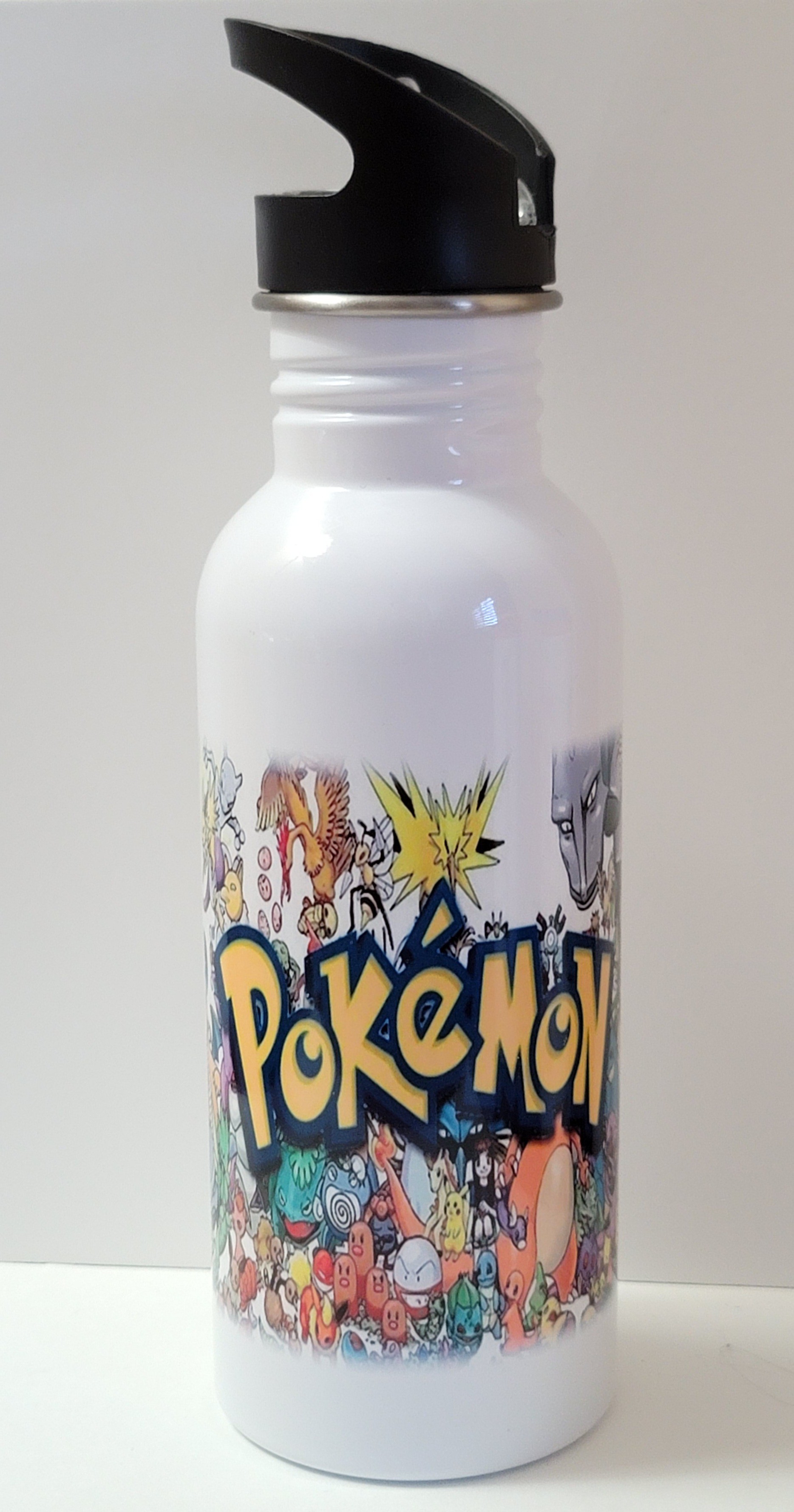 600ml Stainless Steel Water Bottle, White, Straw Top