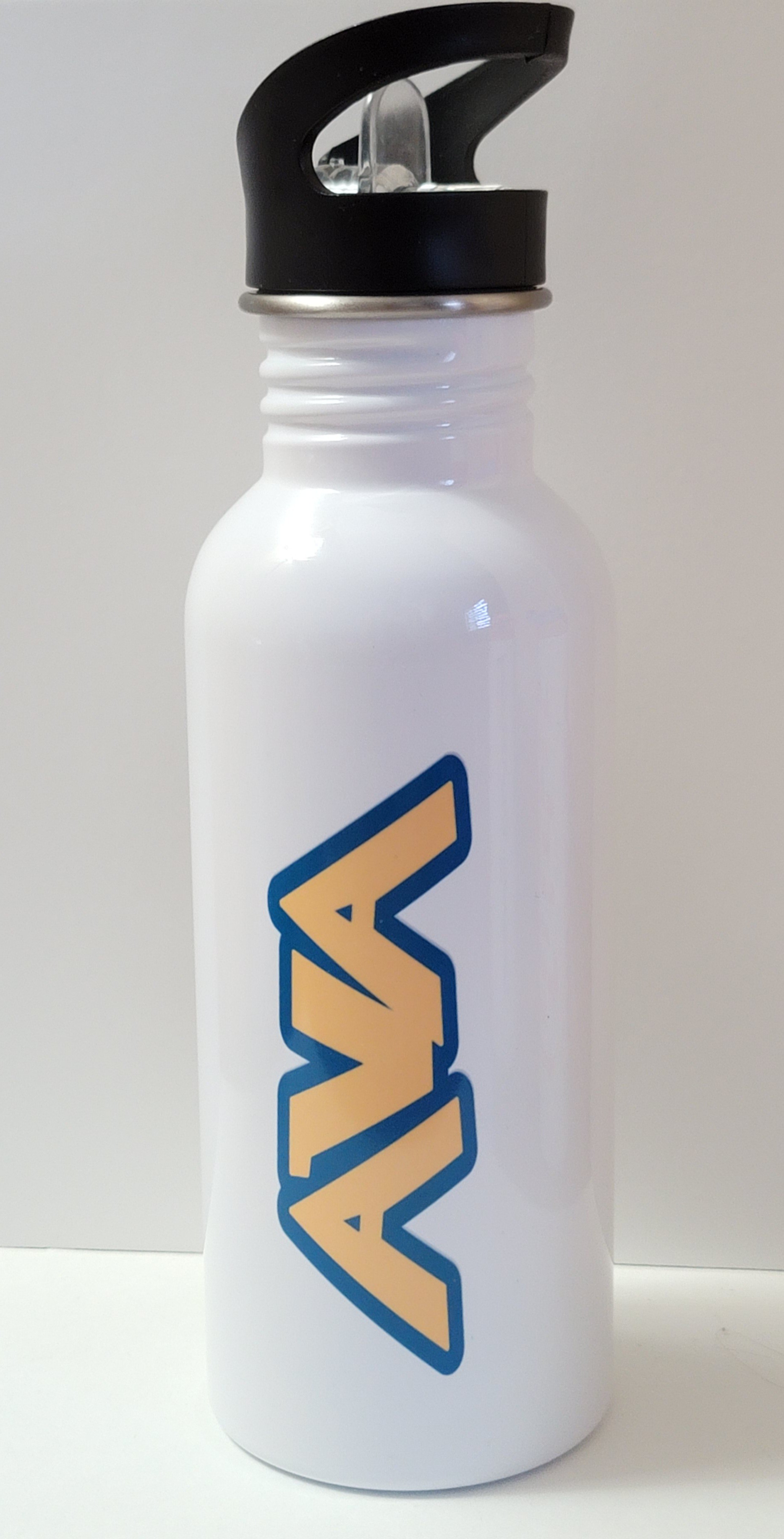 600ml Stainless Steel Water Bottle, White, Straw Top