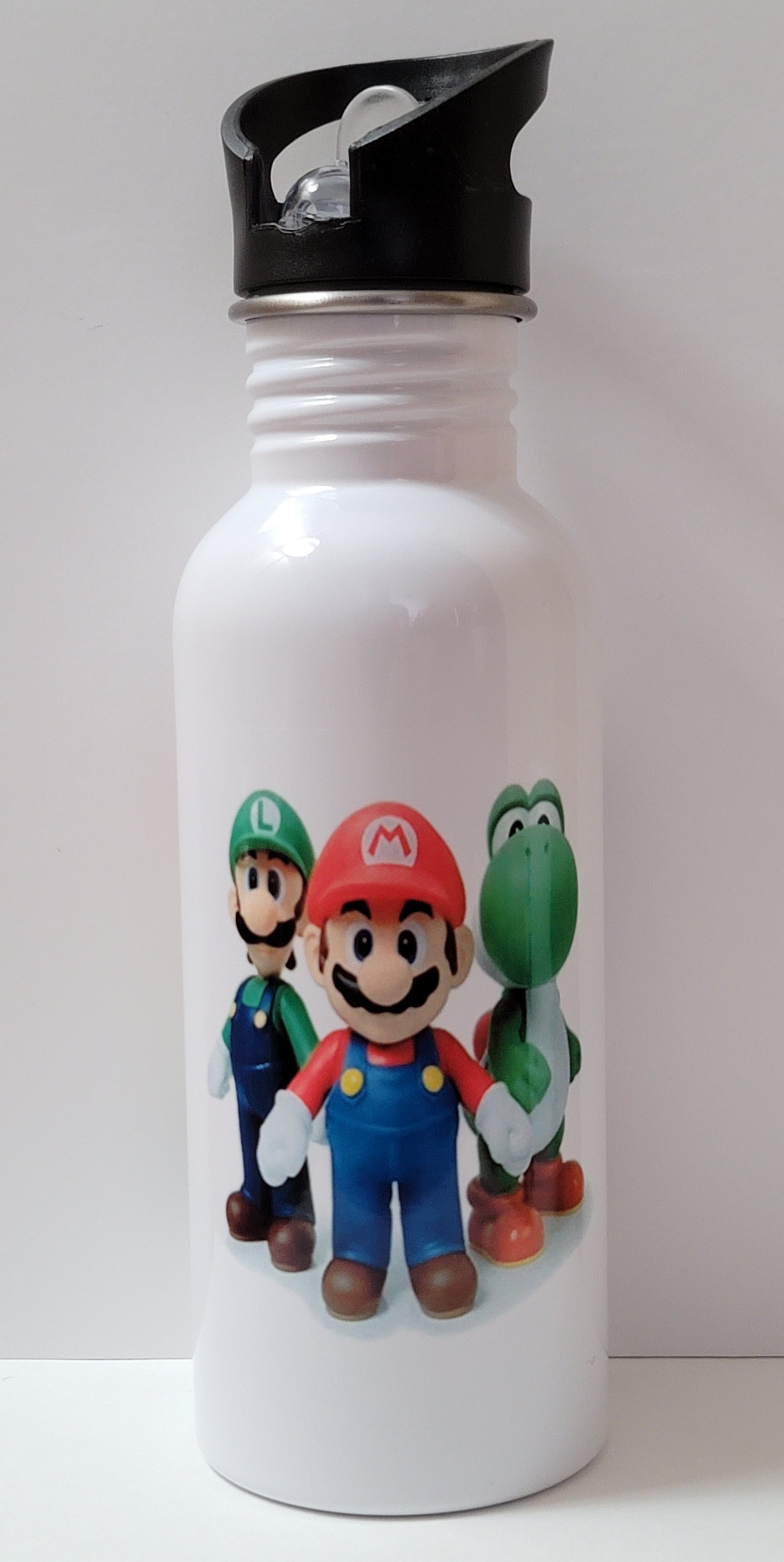 600ml Stainless Steel Water Bottle, White, Straw Top