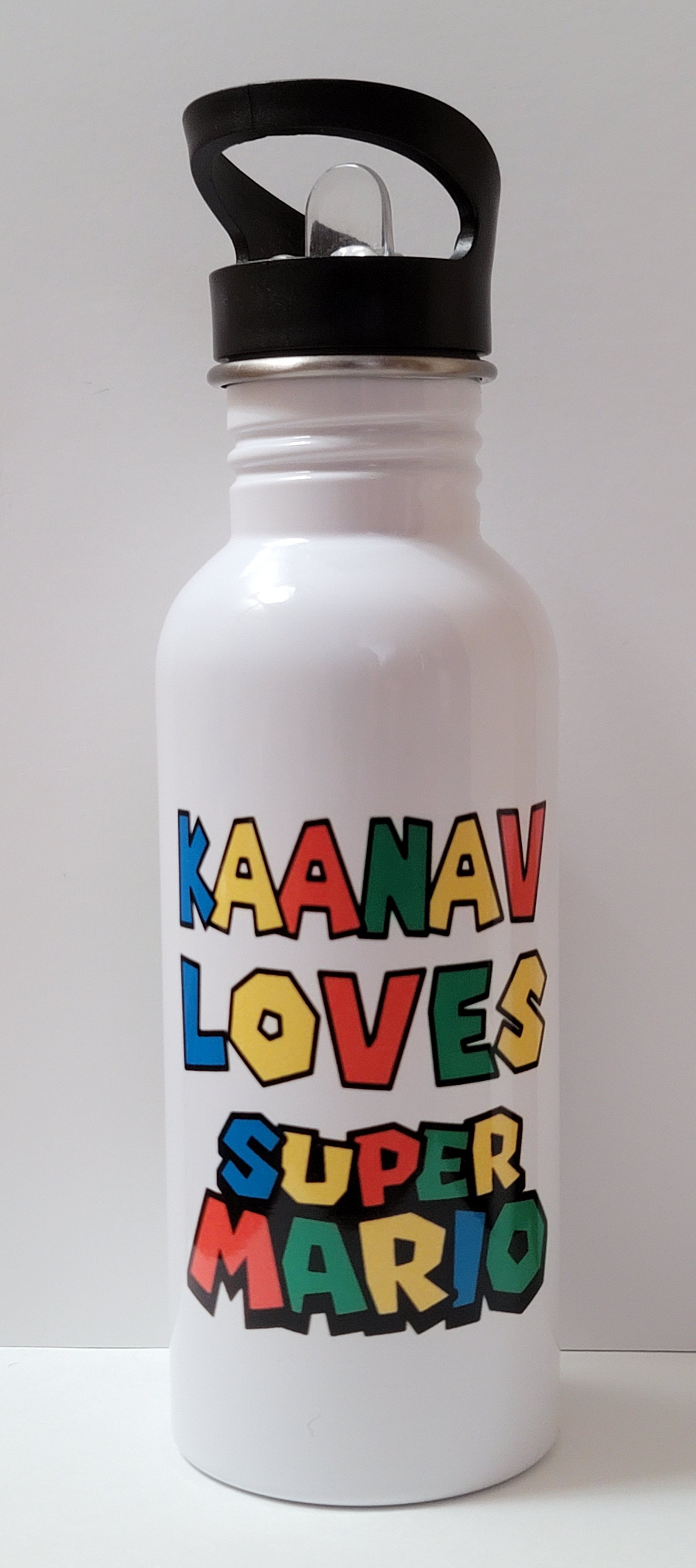 600ml Stainless Steel Water Bottle, White, Straw Top