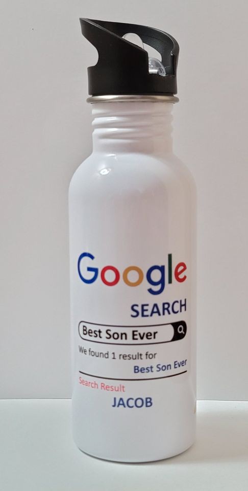 600ml Stainless Steel Water Bottle, White, Straw Top