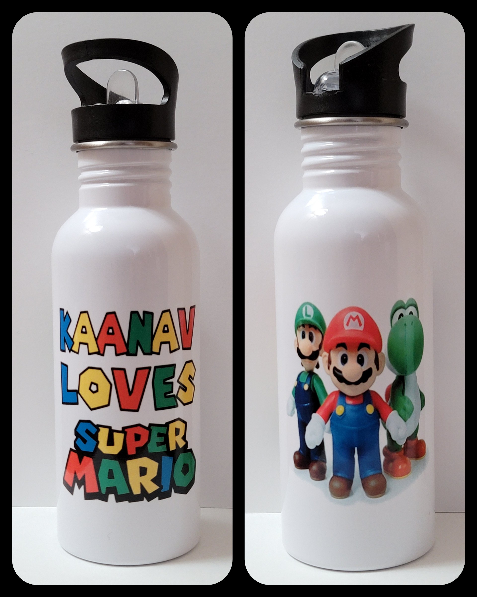 600ml Stainless Steel Water Bottle, White, Straw Top