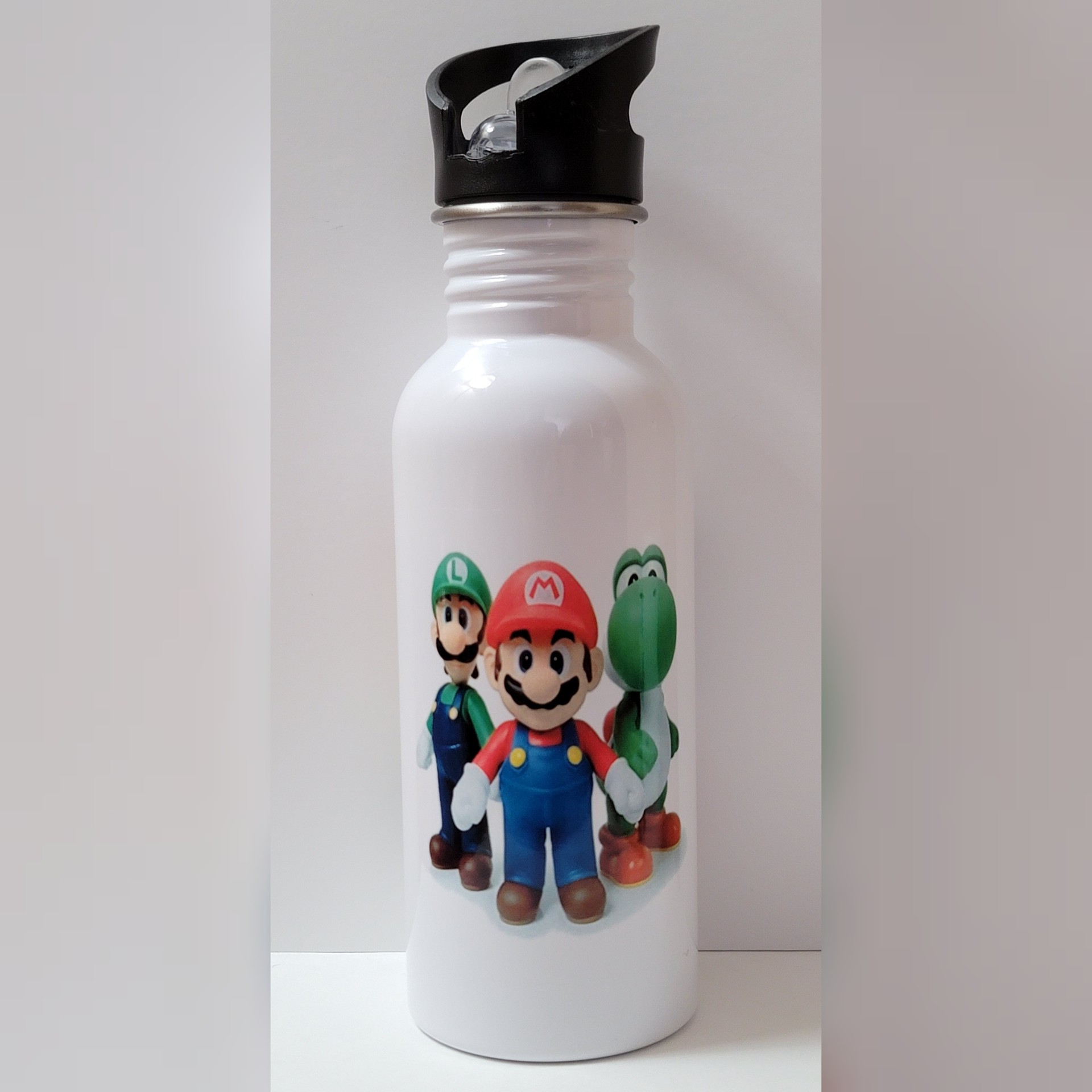 600ml Stainless Steel Water Bottle, White, Straw Top