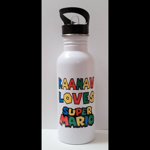 600ml Stainless Steel Water Bottle, White, Straw Top