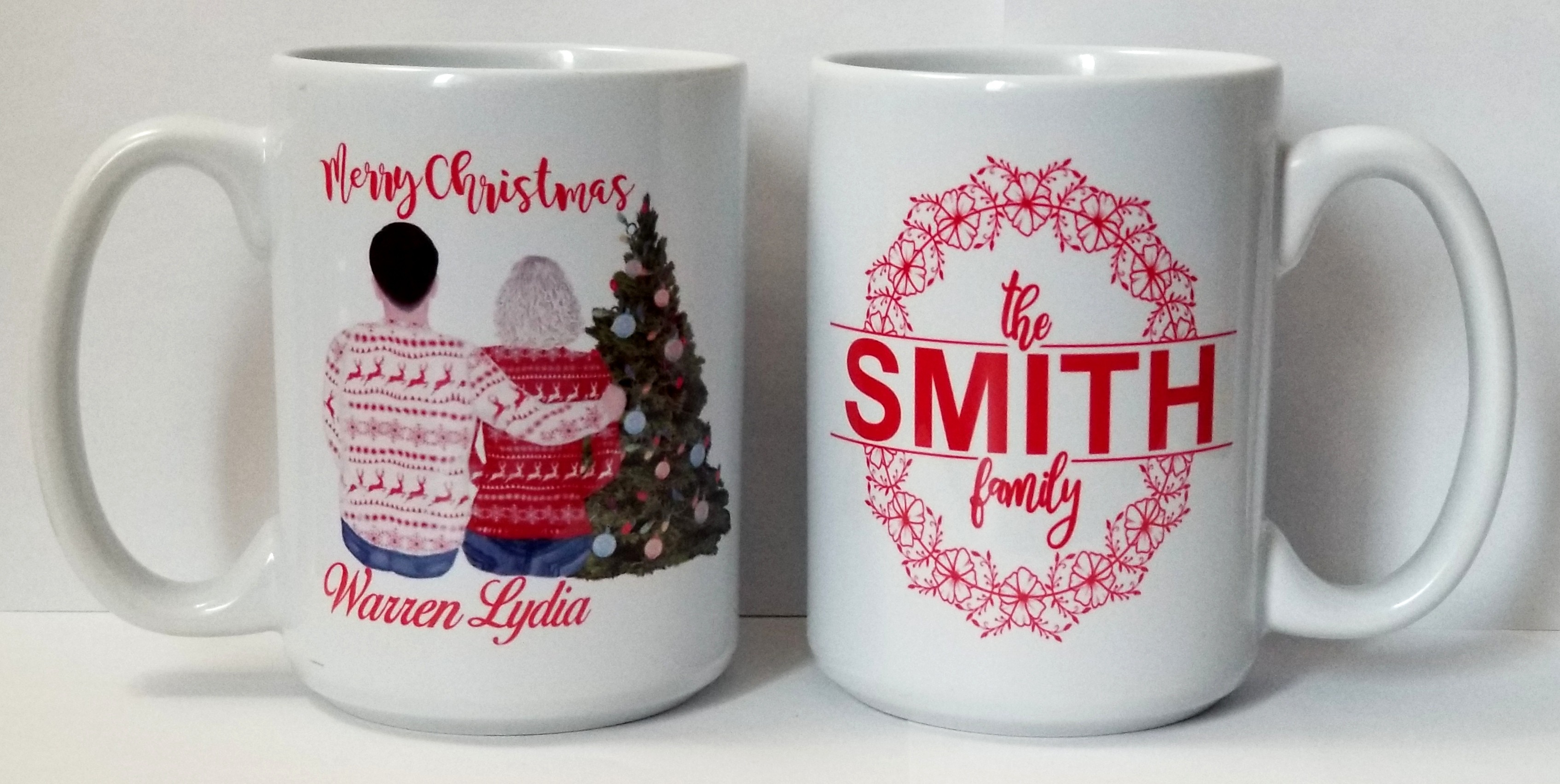 Happy Christmas mug family mug with Christmas tree