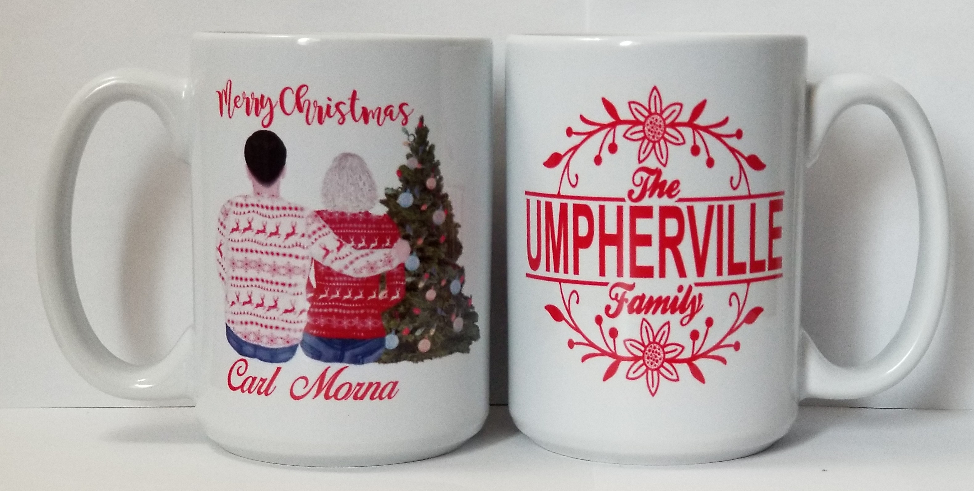 Happy Christmas mug family mug with Christmas tree