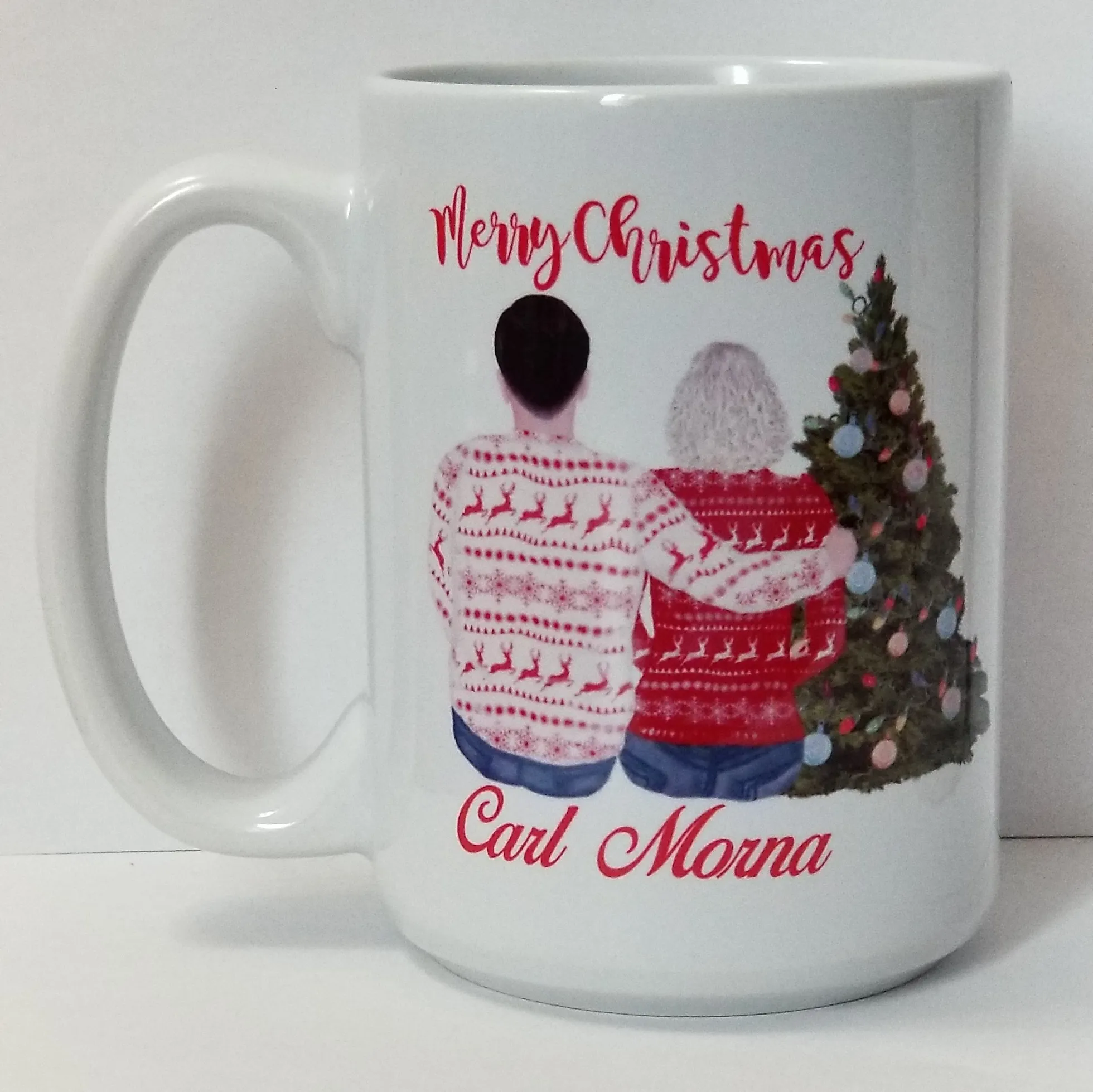 Happy Christmas mug family mug with Christmas tree