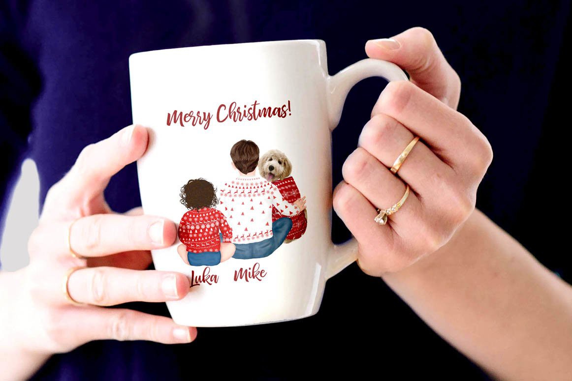Happy Christmas mug family mug with Christmas tree