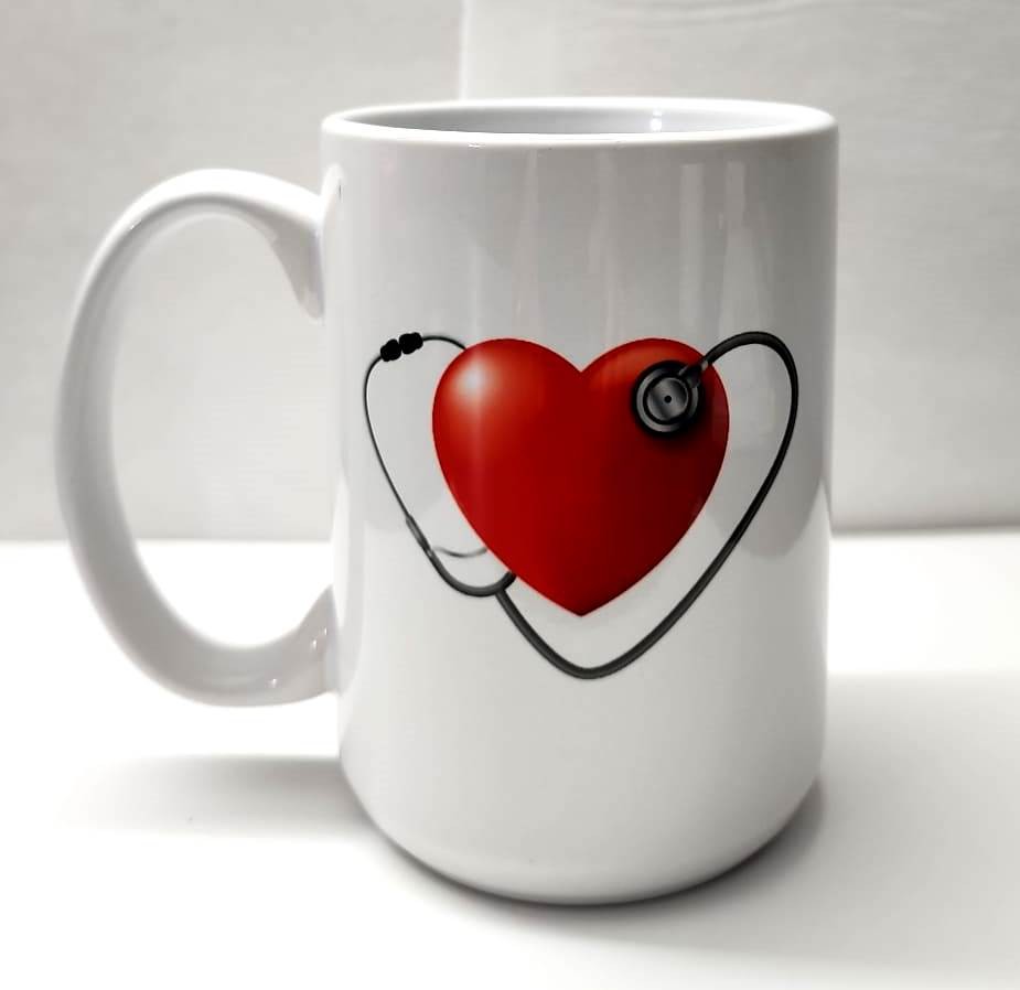 Heart with stethoscope and name of the doctor